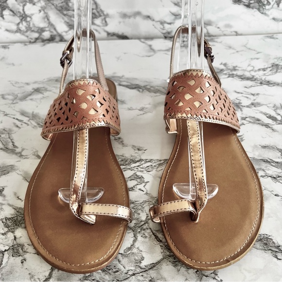 BCBGeneration Bennett Sandals Flat Toe Post Tan Rose Gold Slingback 8 - Picture 5 of 13